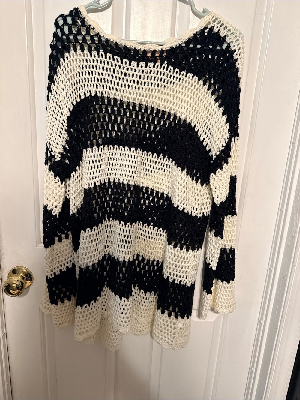 Show Me Your MuMu Black and White Open-Knit Striped Sweater
